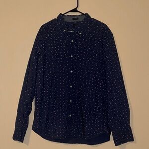 J Cre Men's Navy Blue Patterned Button Down Shirt, XL